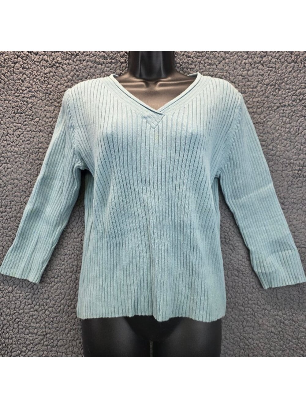 Deane & White Ribbed Sweater Women's L Aqua Blue Preppy Y2k Layers Coastal